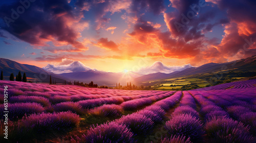 Beautiful lavender field. Sunset hour 