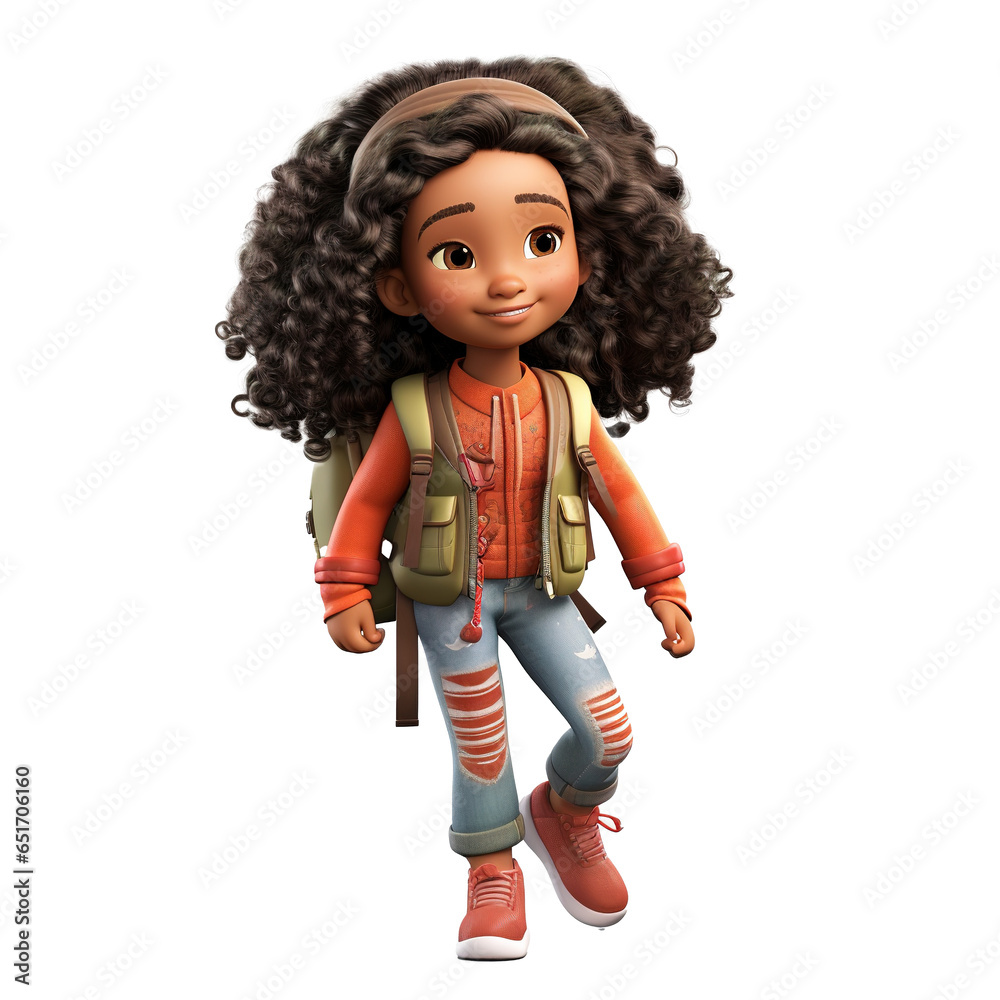 happy, smiling Afro-American girl, cartoon character - back to school, education, learning concept on transparent background happy, smiling Afro-American girl, cartoon character - back to school, education, learning concept on transparent background