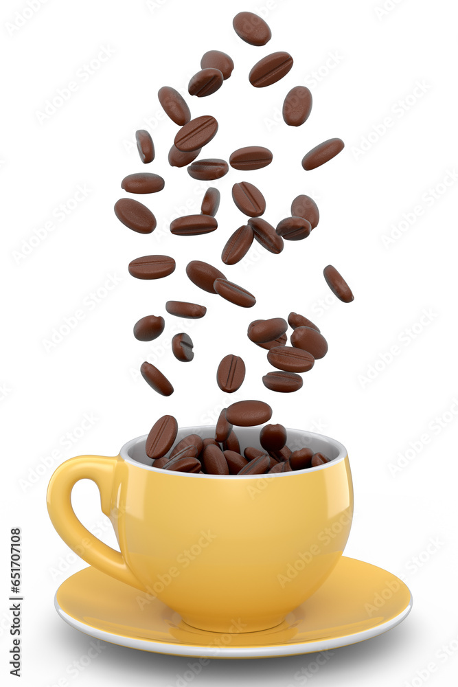 Obraz premium Ceramic coffee cup with coffee beans for americano, espresso, latte on white