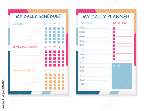 Set minimalist planners. Daily planner template. Cute and simple printable to do list. Business organizer page. Paper sheet. 