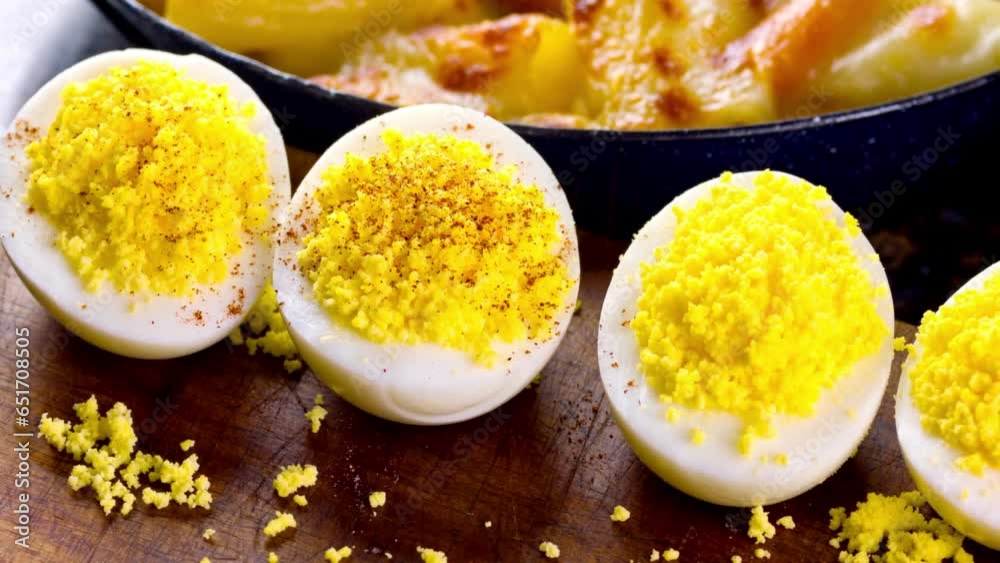 Close-Up of Hard Boiled Eggs Dolly Shot in 4K Video - Cooking and Food Preparation