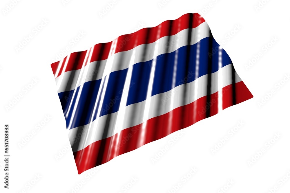 pretty labor day flag 3d illustration. - shiny flag of Thailand with big folds lay isolated on white, perspective view