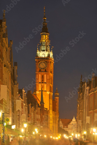 Night view of Długi Targ Street in Gdańsk photo