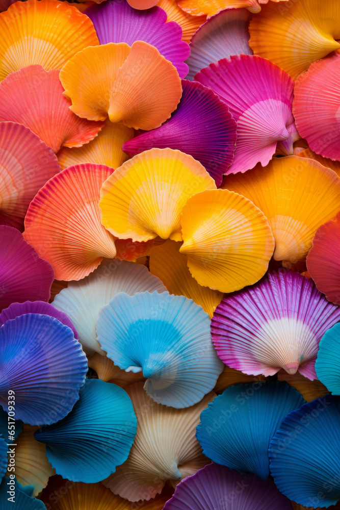 Closeup view of colorful shells filling the whole frame Closeup view of colorful shells filling the whole frame