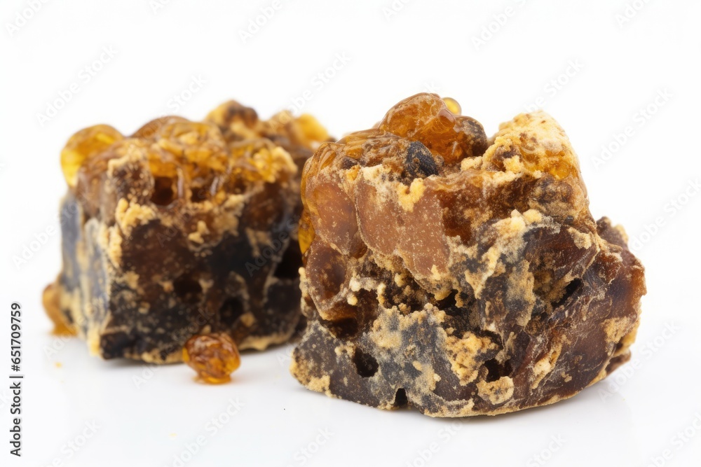 A close-up view of textured brown propolis, a natural ingredient with health benefits often used in traditional medicine and cuisine. A close-up view of textured brown propolis, a natural ingredient with health benefits often used in traditional medicine and cuisine.