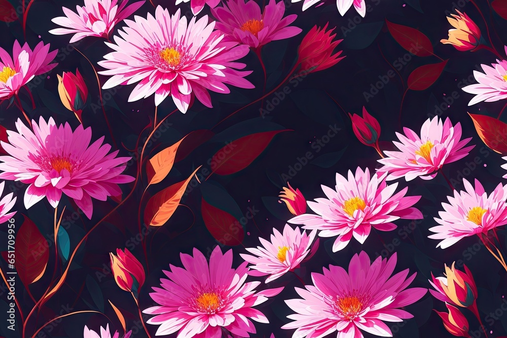 Seamless flowers pattern painting with trendy colors. Print Design, generative ai Seamless flowers pattern painting with trendy colors. Print Design, generative ai