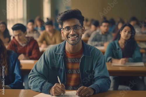 College Student Taking Notes, university lecture, student note-taking, higher education, classroom learning photo