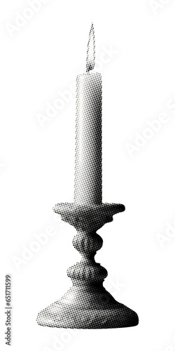 candlestick with candle isolated retro grunge halftone dotted  vintage magazine style collage  for mixed media design
