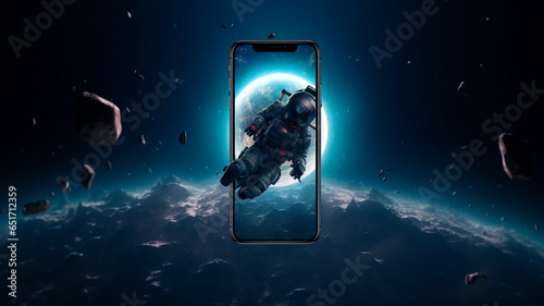 photo of a smartphone working in space, an indicator of maximum protection of your device, for any conditions. Generative AI