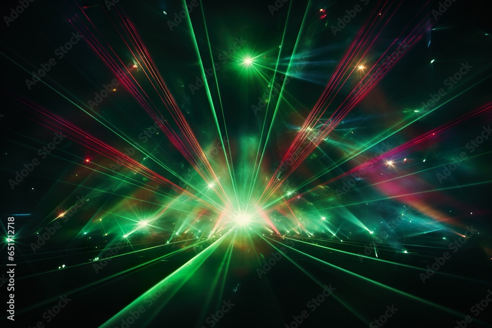 Lasershow background banner - Closeup of colorful red green laser beams rays in a club, disco, nightclub or on a festival, in the dark black night | Generative AI Lasershow background banner - Closeup of colorful red green laser beams rays in a club, disco, nightclub or on a festival, in the dark black night | Generative AI