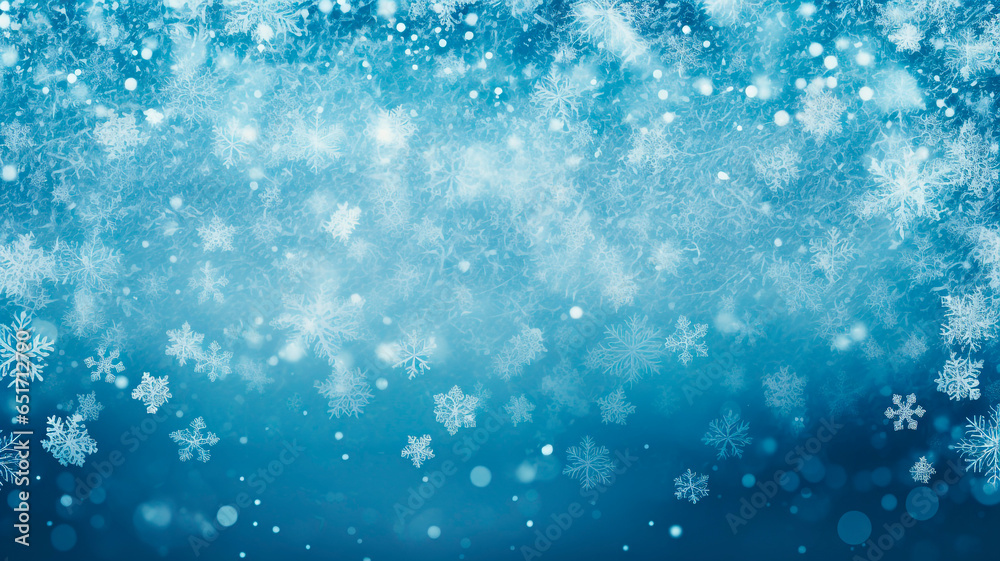 Beautiful festive New Year and Christmas background, light blue color with frosty patterns, with empty space for text. Generative AI 