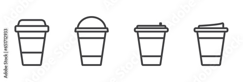 Simple set Coffee and hot drink cup, Soft drink glass line icon. Hot drink icon in modern packaging. Collection of coffee cup vector symbols in trendy line style on white background. Cofee cup Design.
