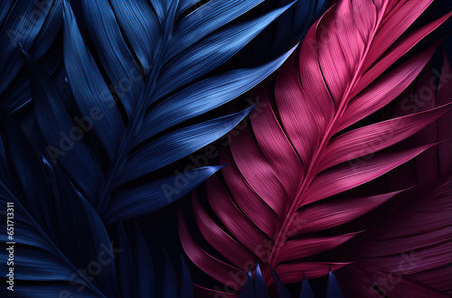 Tropical leaves blue and pink