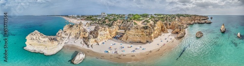Panoramic drone picture over Praia do Prainha beach in Portuguese Algarve during daytime photo
