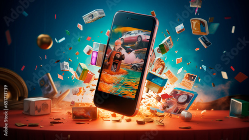 Promotional footage of games and entertainment apps for smartphones. footage of the best advertising campaigns, phone games, gamer themes. Generative AI