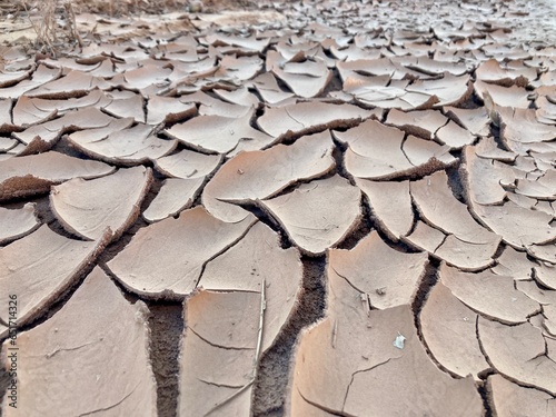 dry cracked ground after heavy rains in fields near Nules, Castellón, Spain photo