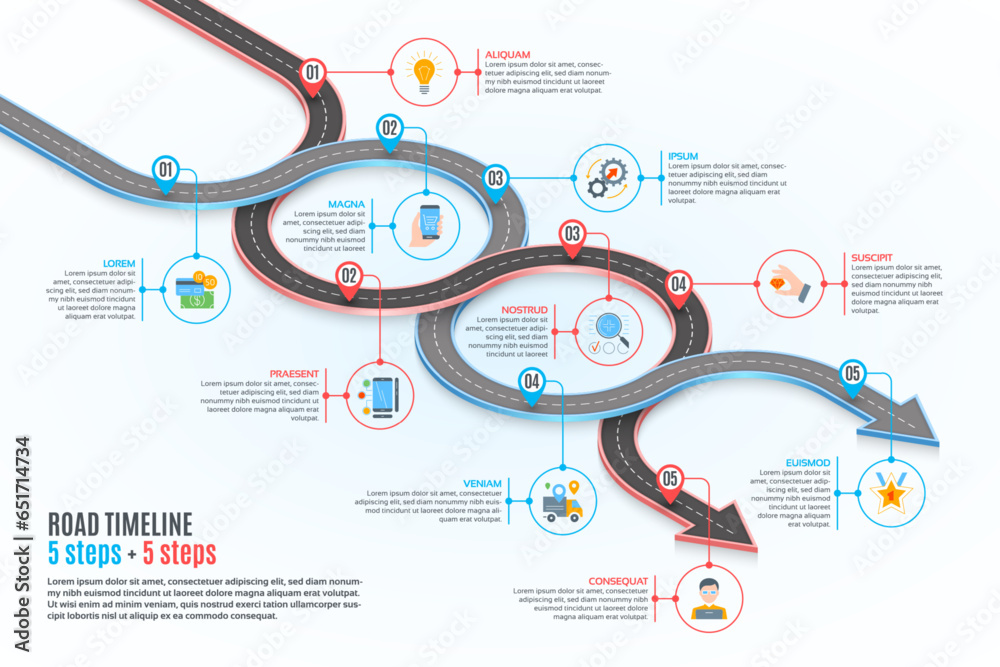 Isometric navigation map infographic 5 steps timeline concept. Winding ...