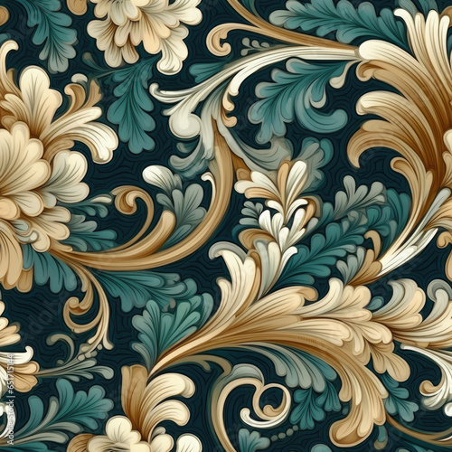 Natural embroidery fantasy rococo flowing seamless pattern  AI Generated