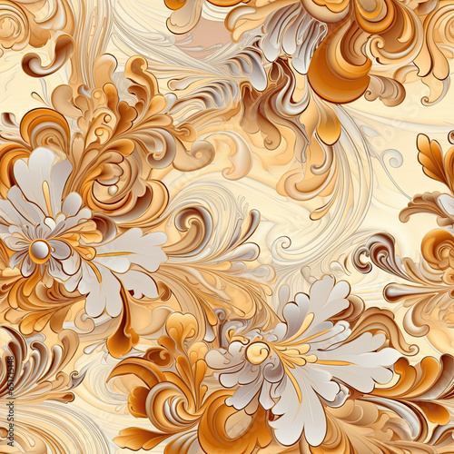 Natural embroidery fantasy rococo flowing seamless pattern, AI Generated