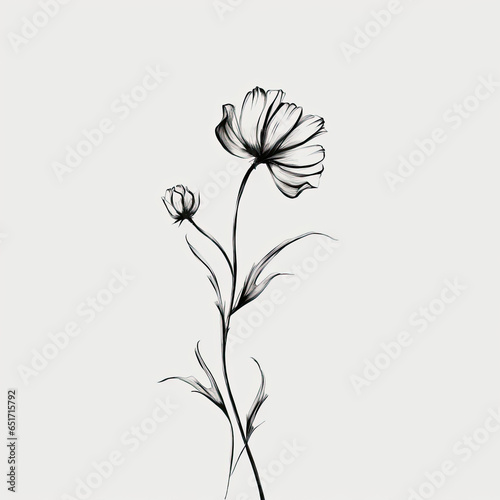 Minimalist flower line art on white background, AI Generated