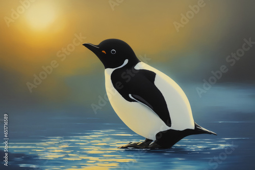Cute colorful magic penguin  cartoon style painting. Generative ai art illustration image