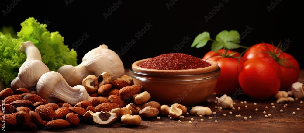 Natural food sources of vitamin B3 include seeds nuts meat legumes mushroom and peanuts in a healthy diet Natural food sources of vitamin B3 include seeds nuts meat legumes mushroom and peanuts in a healthy diet