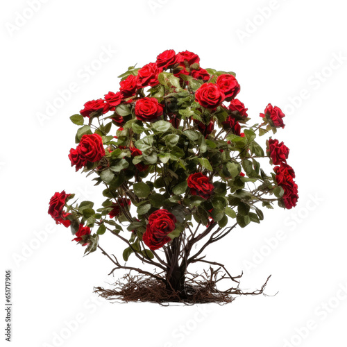 Fototapeta Naklejka Na Ścianę i Meble -  a red rose bush grows in the ground, png file of isolated cutout object on transparent background.