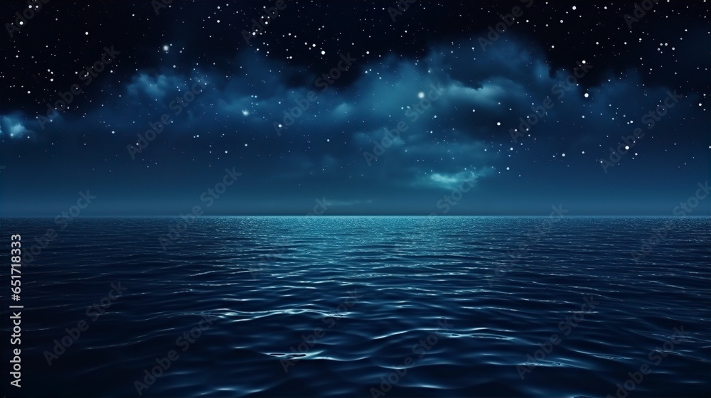 Night Sky Stars Ocean Seascape Gentle Rippling Waves Landscape Illustration - obrazy, fototapety, plakaty 