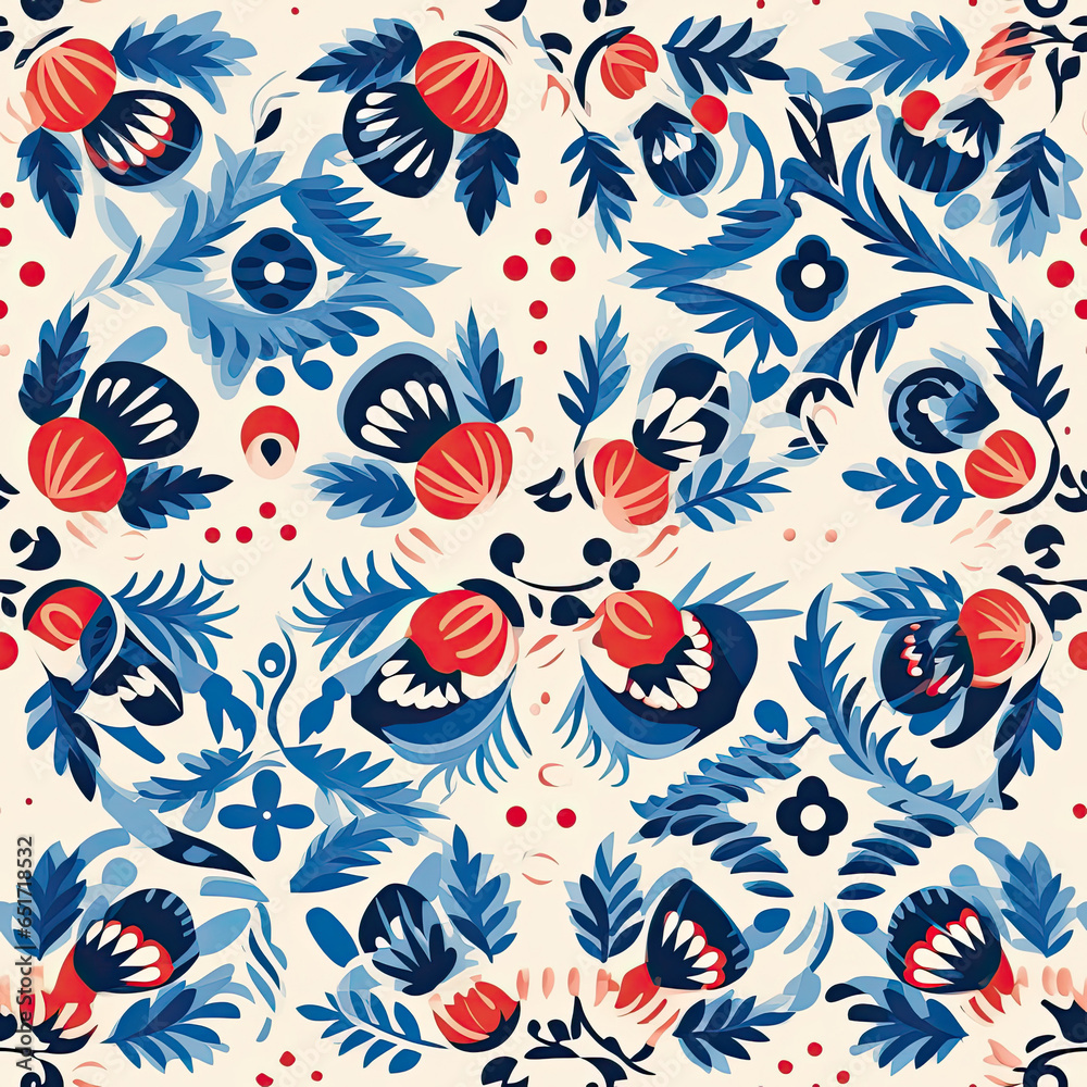 Fototapeta premium Hungarian matyo folk motif seamless pattern, AI Generated