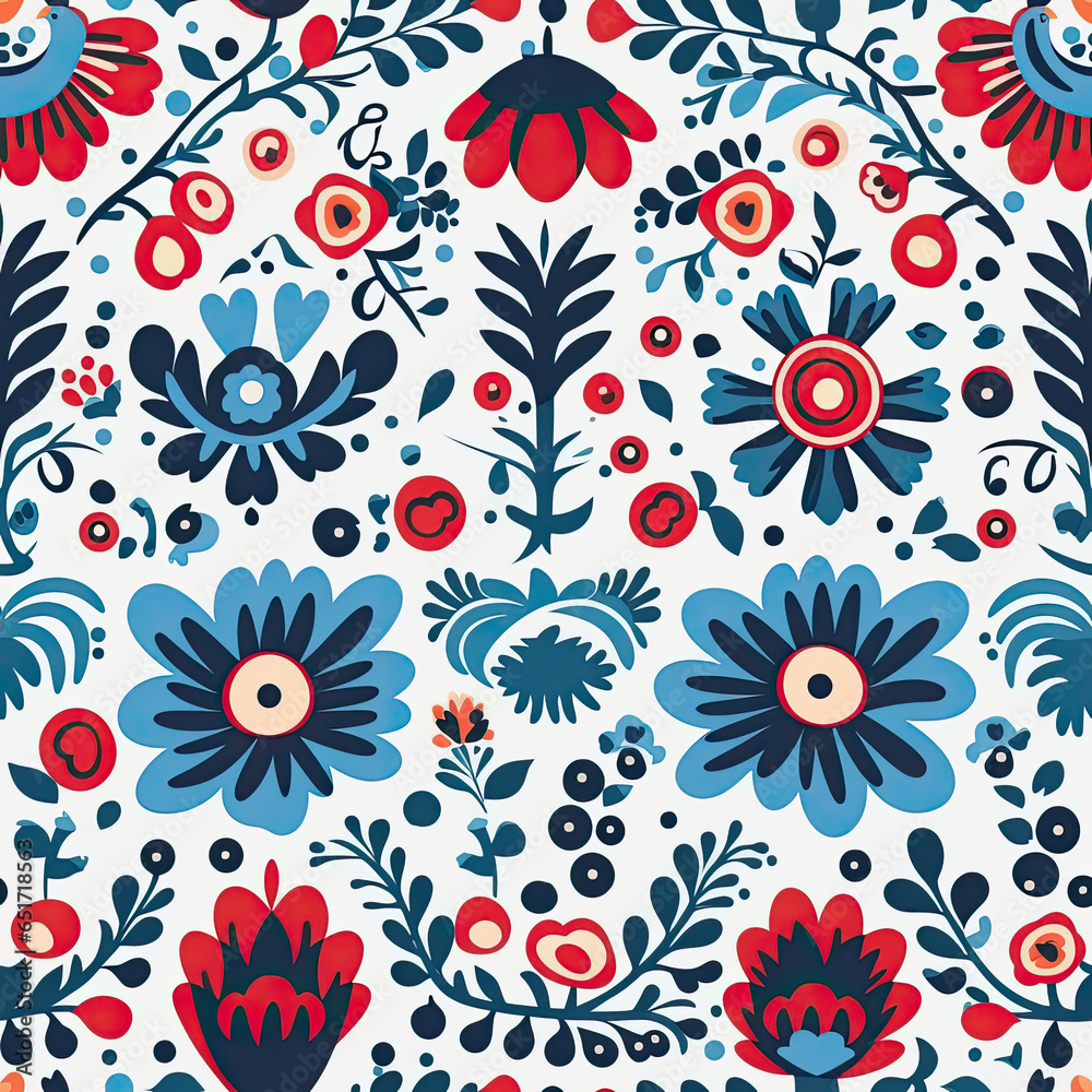 Hungarian matyo folk motif seamless pattern, AI Generated Hungarian matyo folk motif seamless pattern, AI Generated