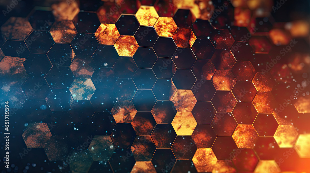 Gritty bokeh fractal hexagons Background, AI Generated