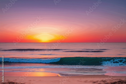 Summer background  minimalist illustration of the evening beach at sunset with waves  clouds  generative ai