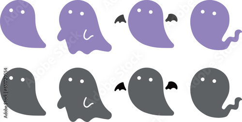 set of halloween line and silhouettes purple and gray icon. Vector illustration.