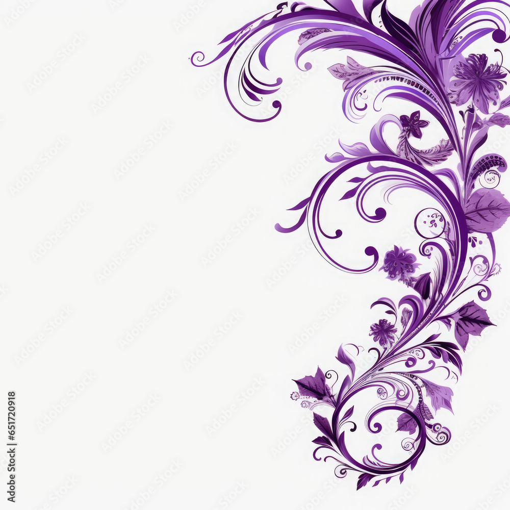 Violet elaborate filigree corner borders on white Background, AI Generated Violet elaborate filigree corner borders on white Background, AI Generated