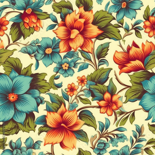 Vintage floral design pattern bright pastel color insanely details AI Generated.