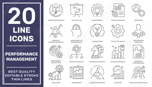 Performance management icons set. Editable Stroke. EPS 10