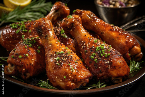 Spicey chicken drumsticks with herbs recipe intricately detailed, AI Generated