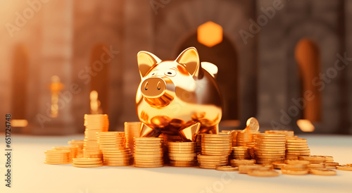 piggy bank with coins economy concept
