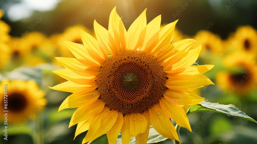 Fototapeta premium Beautiful sunflower flowers yellow helianthus image AI generated art