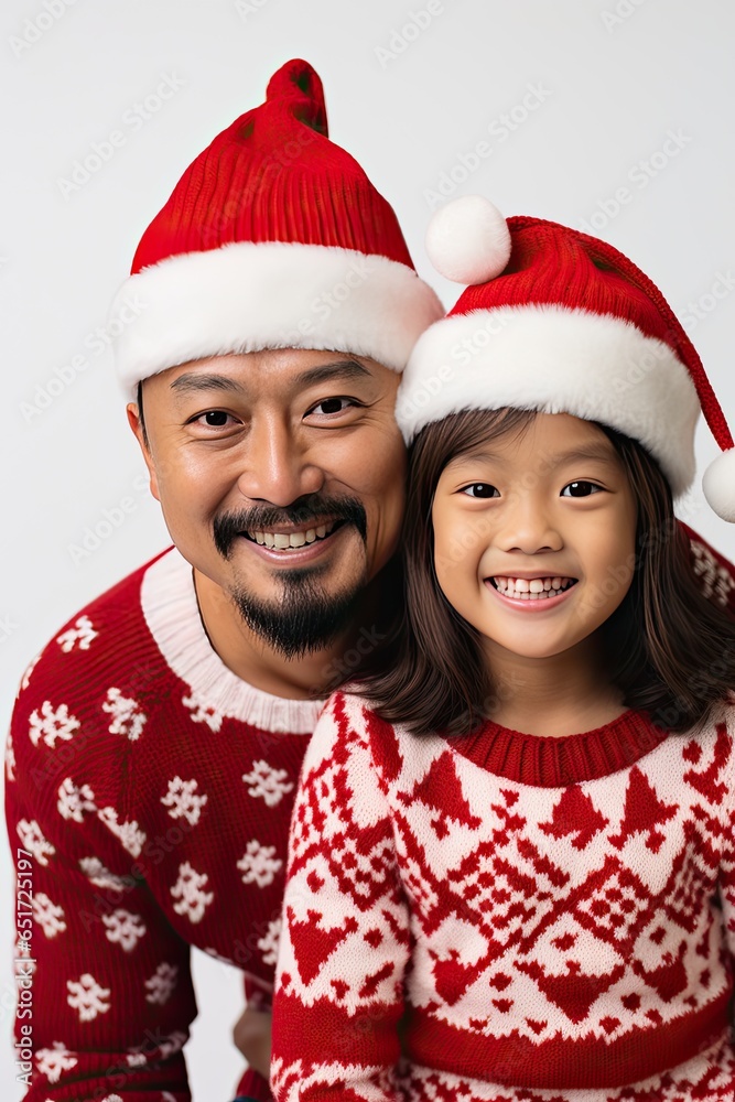 Portrait of asian dad and daughter smiling and looking at the camera isolated on white background Portrait of asian dad and daughter smiling and looking at the camera isolated on white background