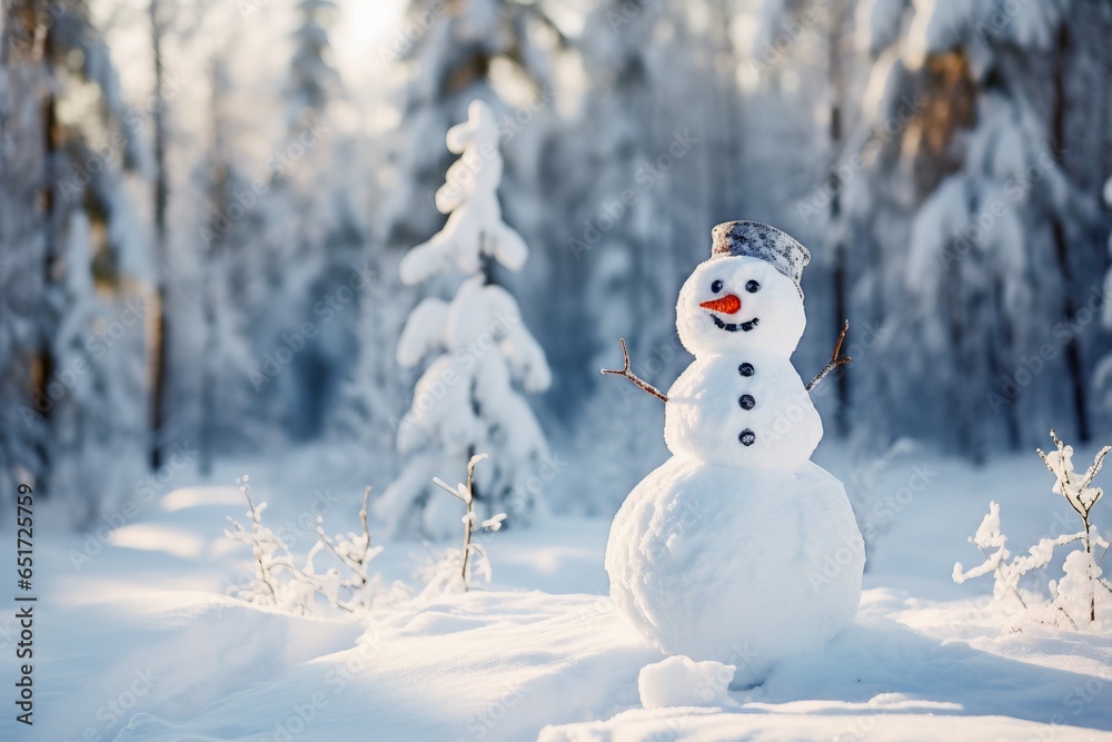 A friendly snowman smiling in a calm winter landscape. A friendly snowman smiling in a calm winter landscape.
