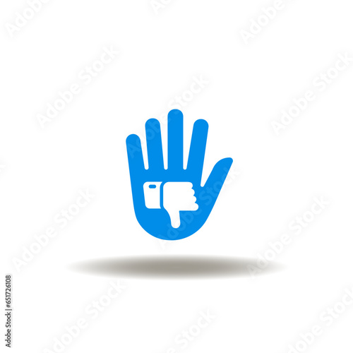 Vector illustration of hand gesture of stop with dislike sign. Icon of boycott. Symbol of protest.