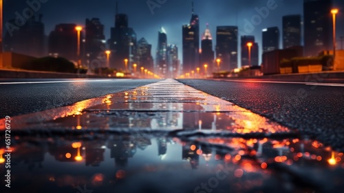 Asphalt road leading through the city at night. background