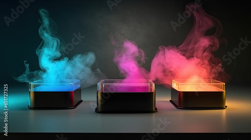 Realistic 3d podium with smoke and dark color for product display