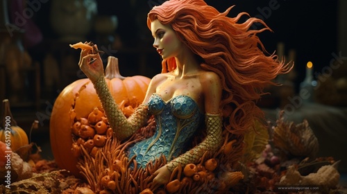A pumpkin transformed into a shimmering, mermaid-inspired masterpiece.