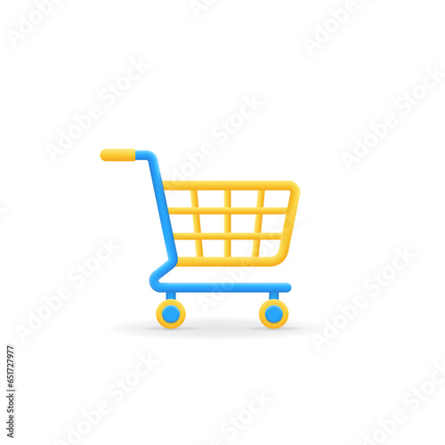 Shopping cart icon. Trolley with basket button for online marketing, buying, sale, promotion concept. 3d design element for online market, website, app Vector illustration isolated on white background