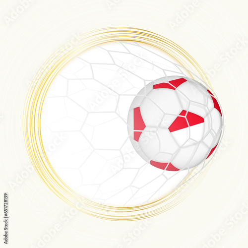 Football emblem with football ball with flag of Indonesia in net  scoring goal for Indonesia.