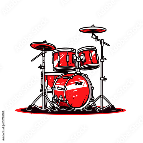 Drum Kit vector icon in minimalistic, black and red line work, japan web photo