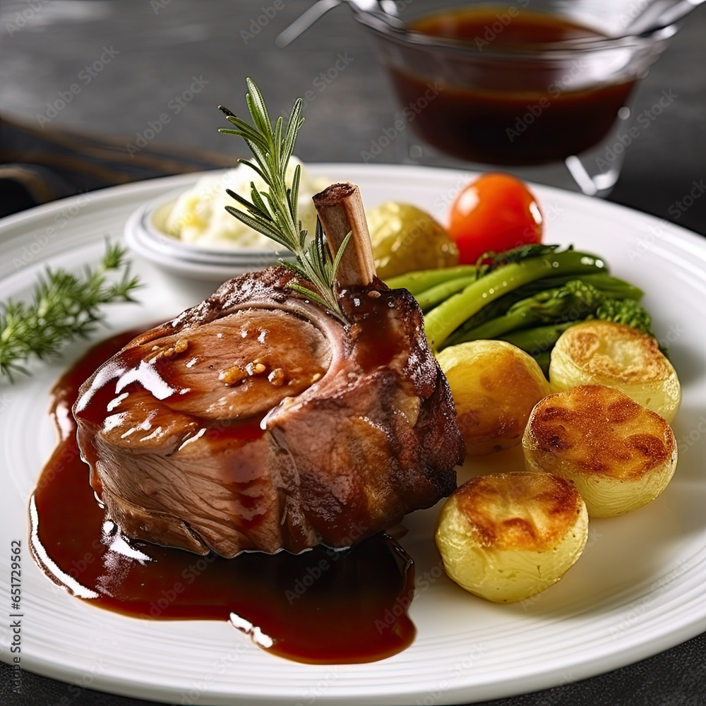 custom made wallpaper toronto digitalMouthwatering dish of succulent lamb with a rich Madeira sauce, accompanied by tender boiled potatoes AI Generated