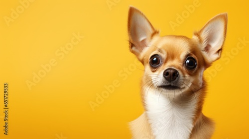 Chihuahua dog portrait close up. Chihuahua dog. Horizontal banner poster background. Copy space. Photo texture AI generated
